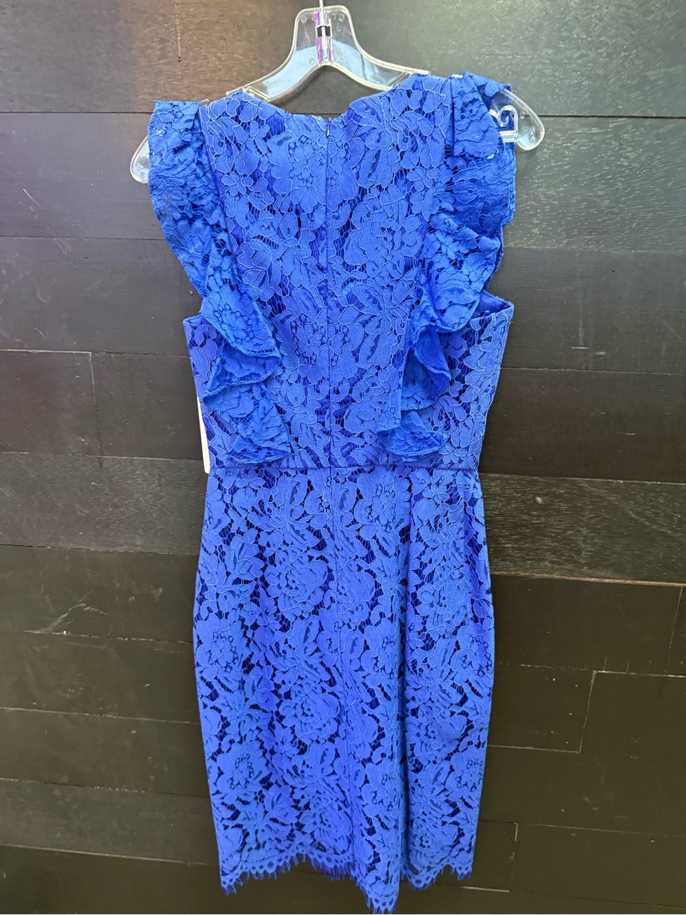 Royal Blue Lace Midi Dress with Ruffle Cap Sleeves